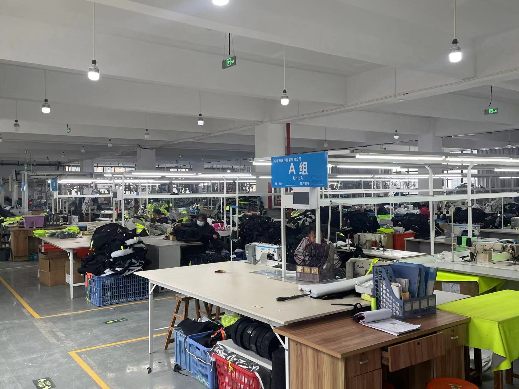 Bulk garment production floor at a production-partner facility